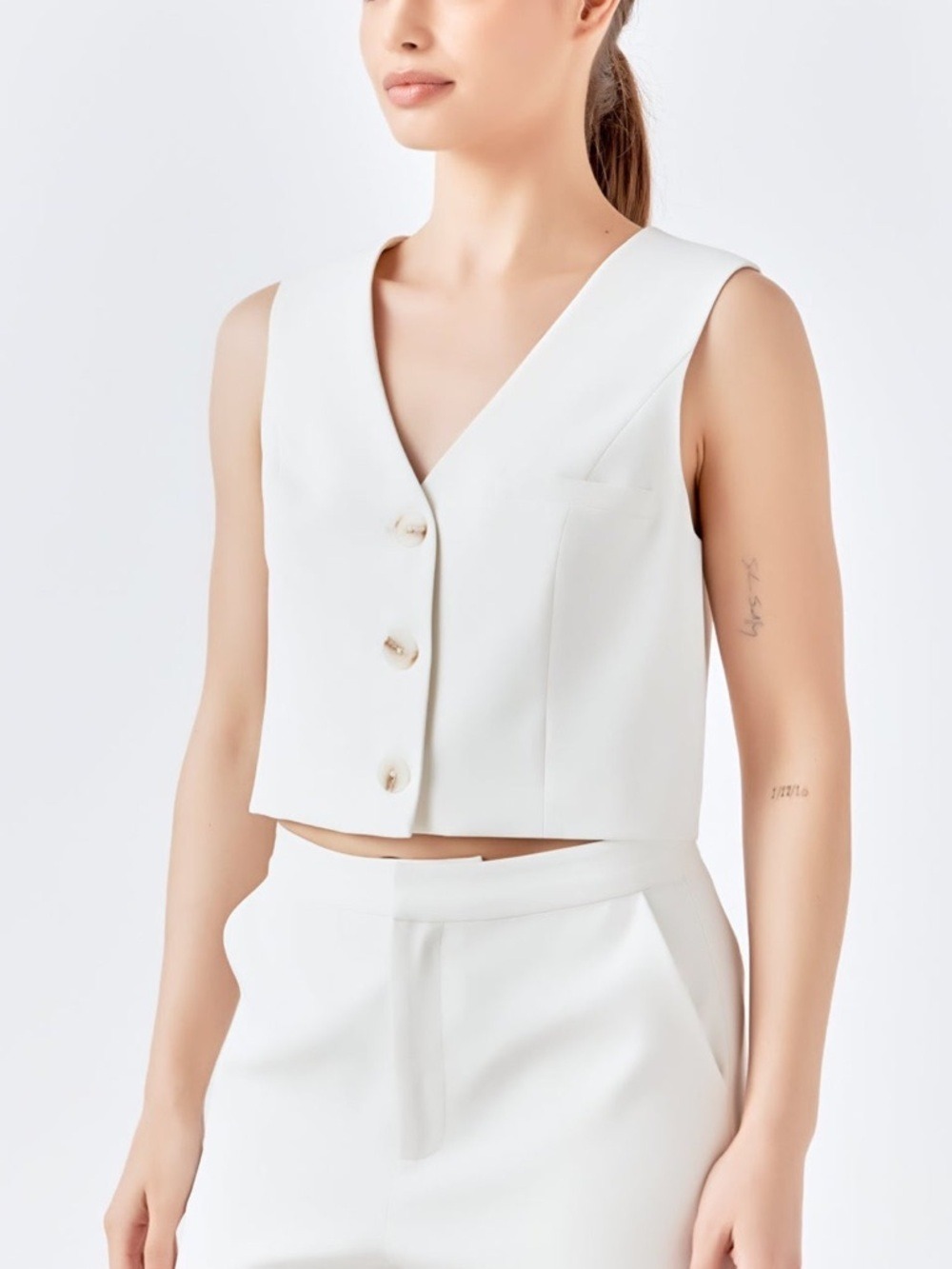 Endless Rose Revolve Suit Vest Sleeveless Button Front Top in Cream